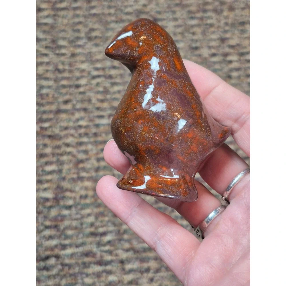 Vintage Studio Pottery Ceramic Bird Figurine‎ Brown Orange Speckled Glaze Art - Picture 5 of 6